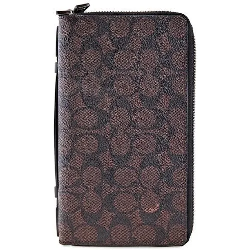 Ví Cầm Tay Coach Nam Men's Double Zip Travel Organizer In Signature Canvas Màu Nâu